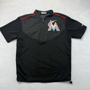 Miami Marlins Quarter Zip Pullover Mens Medium Black MLB Short Sleeve